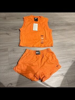 Nike Bright Orange Athletic Crop Tank & Shorts